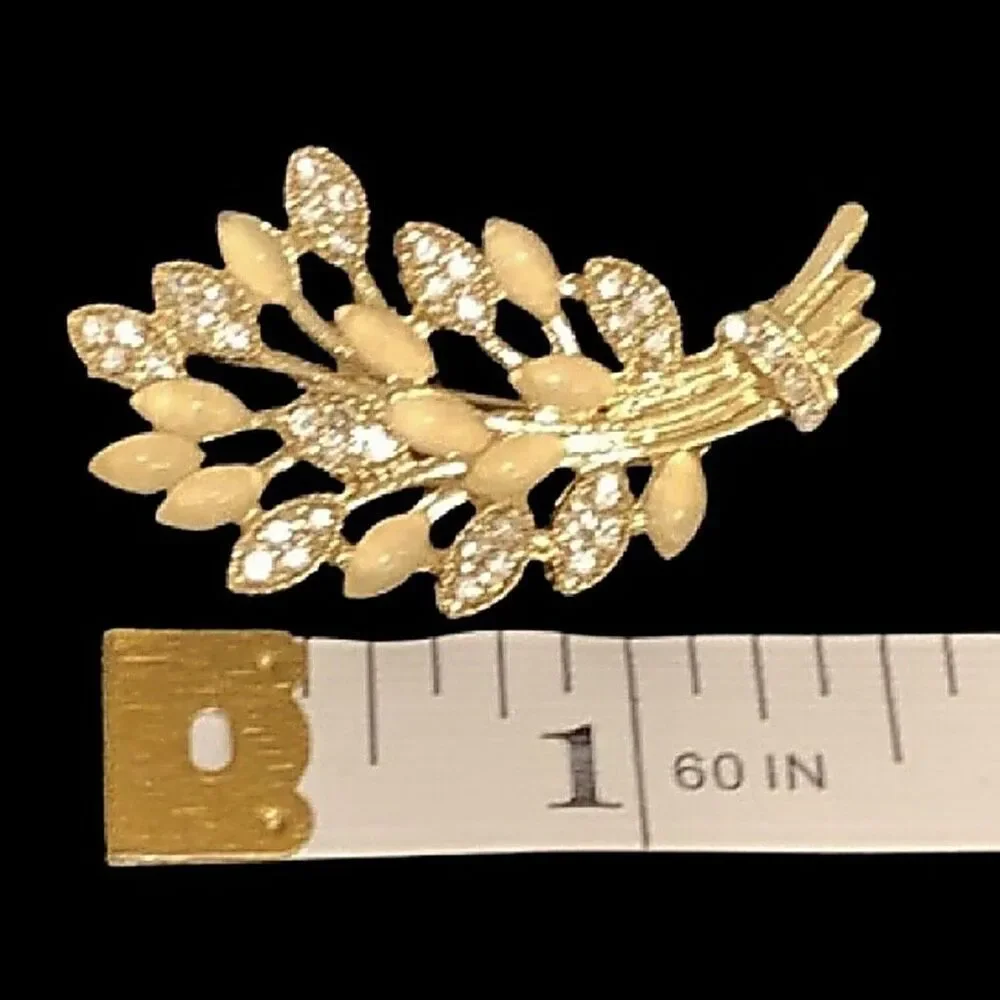 Golden Wheat Sheaf Brooch with Crystal Accents